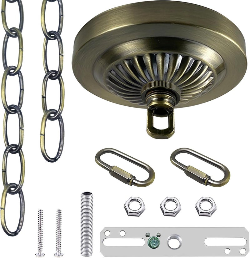 ECUDIS Light Fixture Canopy Kit, 5 Inches Diameter and 6 Feet Pendant Light Chain Includes Mounting Hardware for Chandelier or Swag Light Fixtures, Max Fixture Load of 50 Pounds (Antique Brass) - Image 1